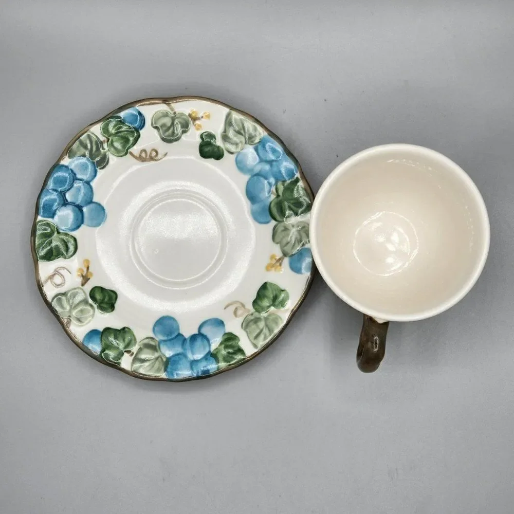 Vintage Metlox Sculptured Grape Poppy Trail Coffee Cup & Saucers